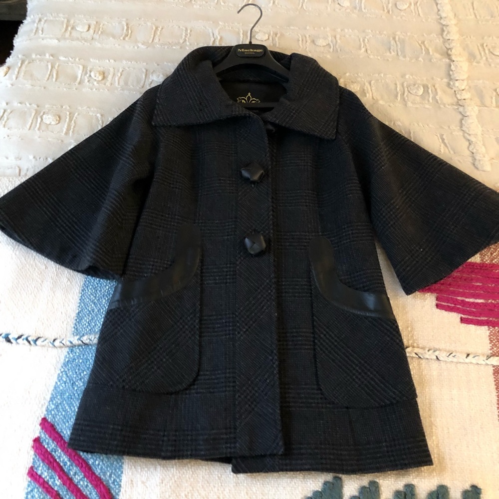 MACKAGE 3/4 PLAID WOOL CAPE COAT SZ XXS